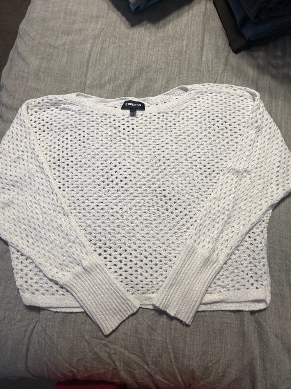 Express White Open-Weave Crewneck Sweater